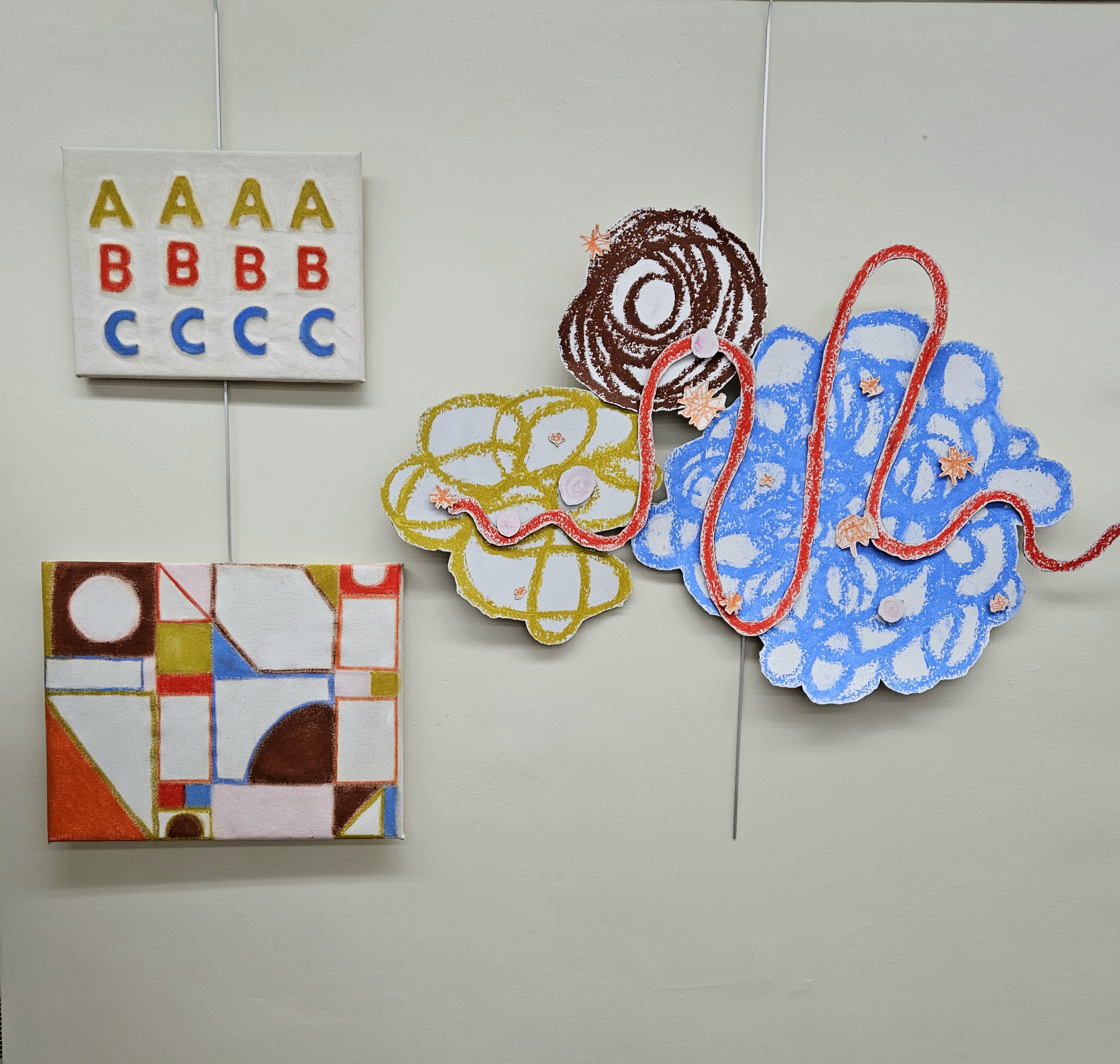 Small gallery of colorful oil multimedia pieces based on children's artwork and education